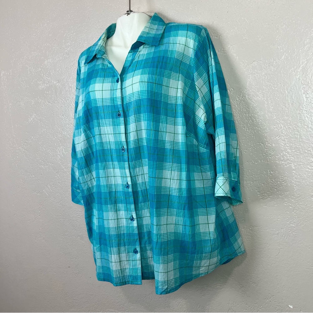 Christopher & Banks Shirt Top Women's XXL Blue Green Plaid 3/4 Sleeves 5 for $30 - Picture 3 of 15